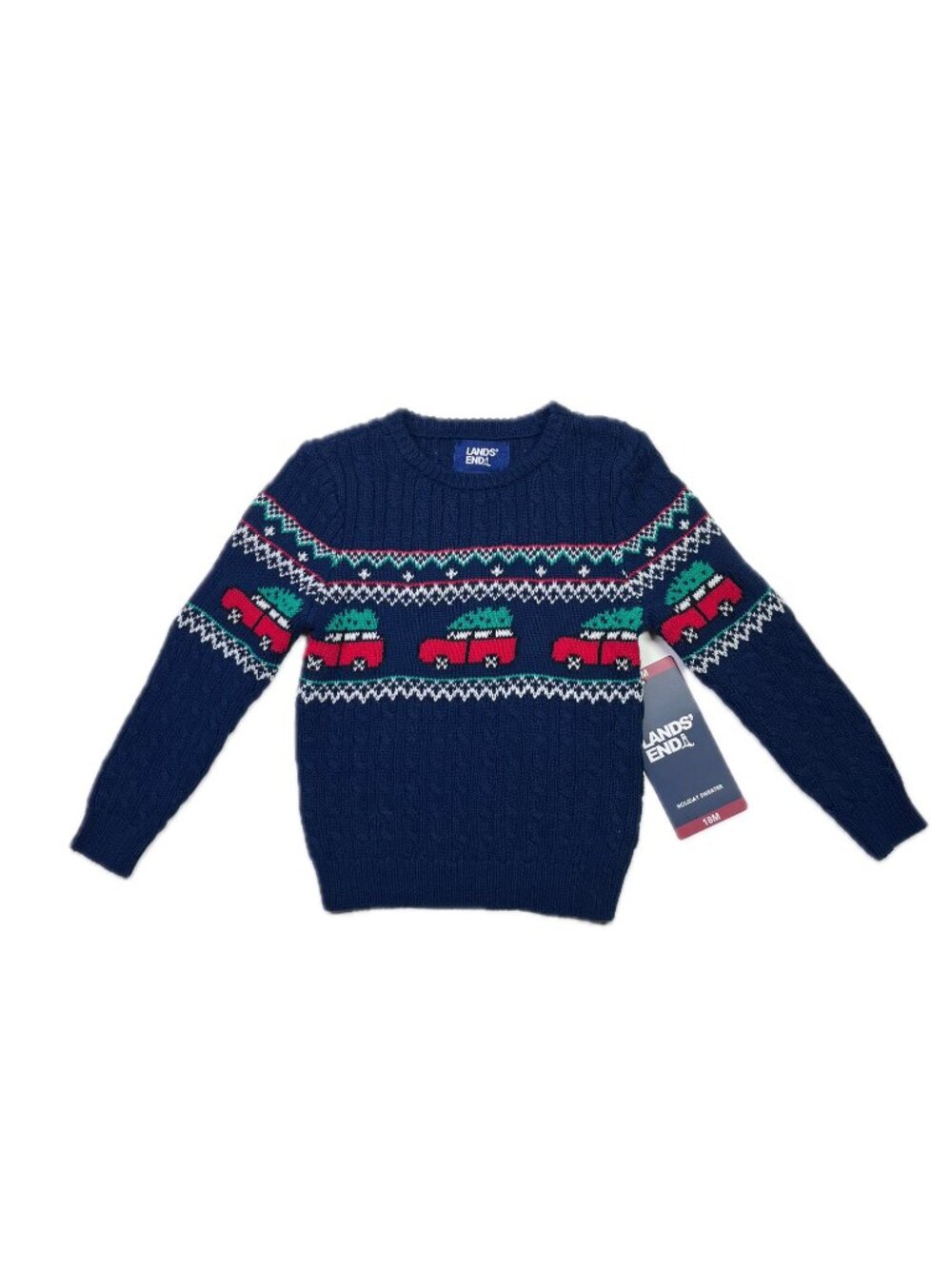 NWT Lands' End Boy's Size 18M Cotton Holiday Sweater Fairisle Blue
